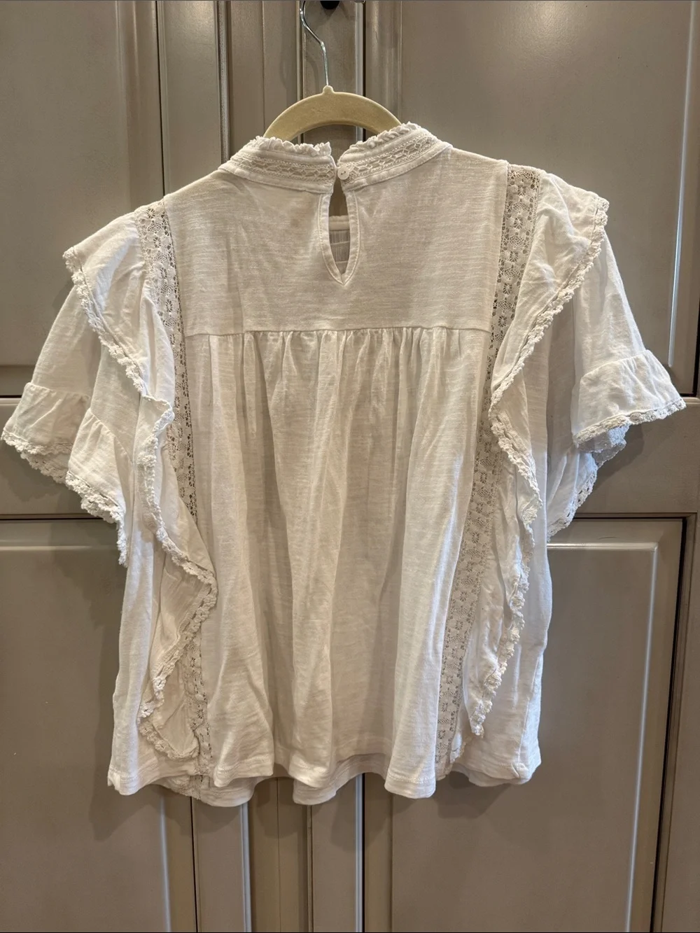 Free People White Ruffle & Pintuck Lace Blouse